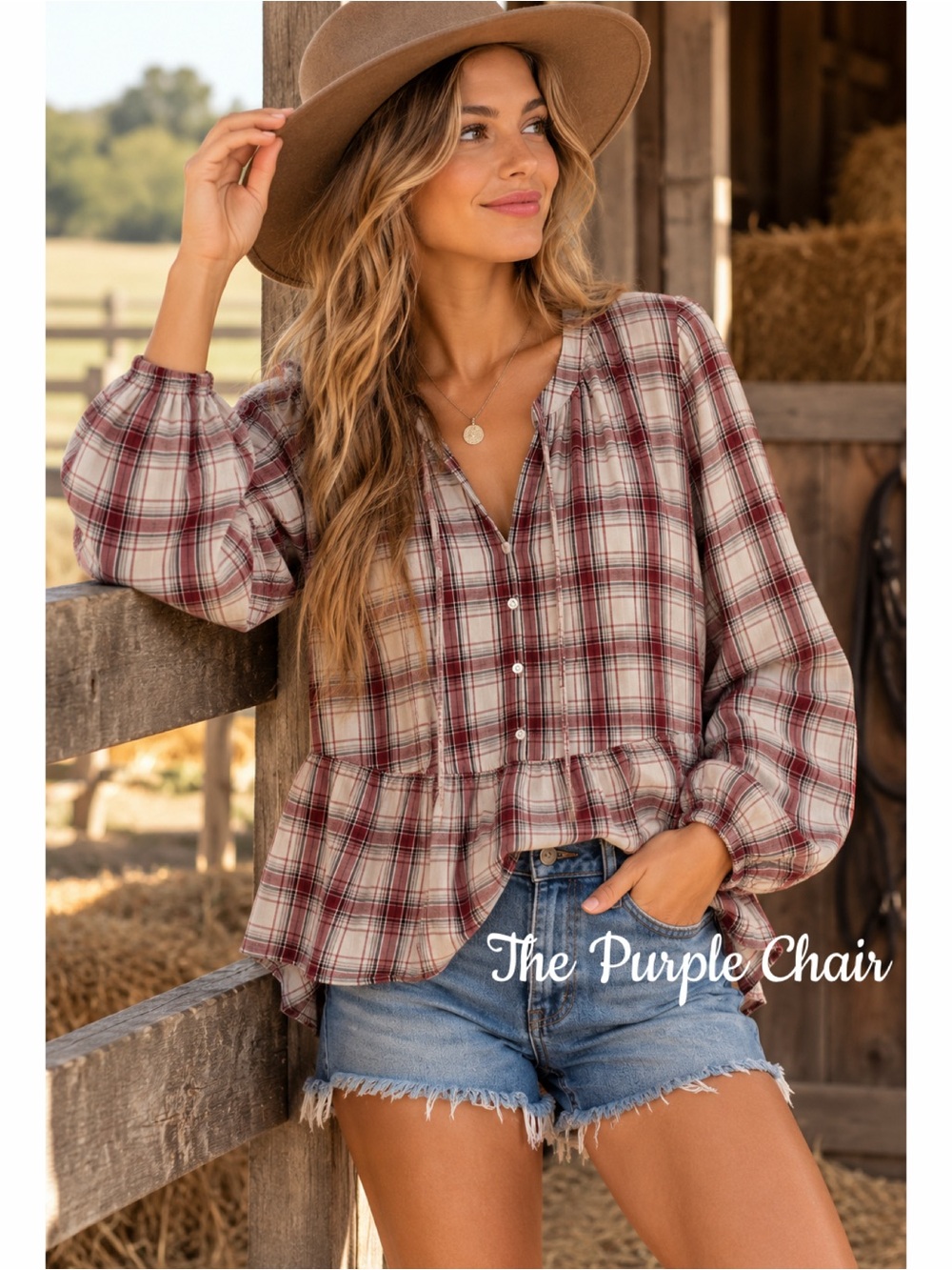 LOFT NWT Long Sleeve Plaid Tie Neck Peplum Top XL